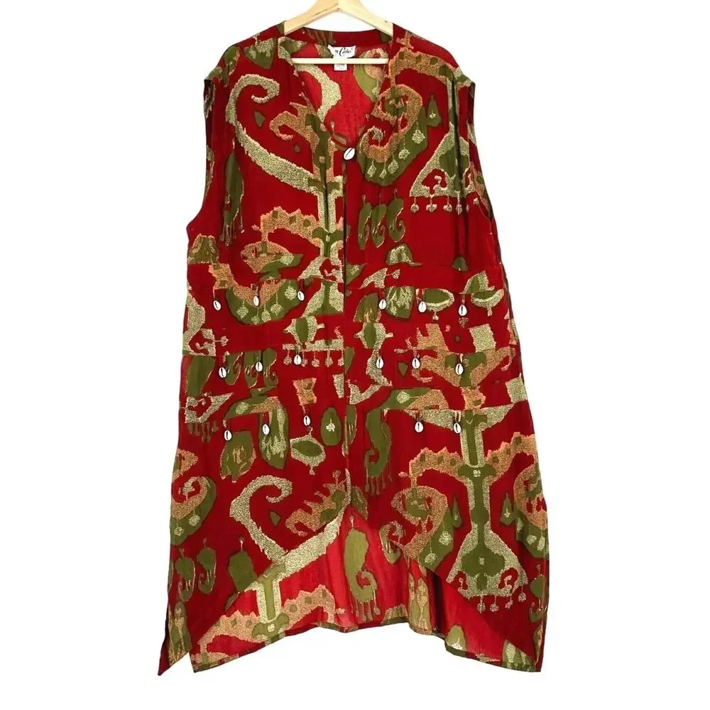 Vintage Tan-Chho Womens Sleeveless Tunic Duster Dress Artsy Boho Hippie‎ Resort